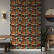 Commercial wallpaper model Storage vintage archive boxes design orange, blue and beige tones