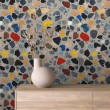 Papel pintado concrete modelo Terrazzo diseño fragmentos de piedra multicolor gris cemento
