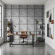 Carta da parati effetto cemento modello Grid design pannelli con bulloni grigio cemento
