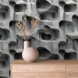 Papier peint béton modèle Flow design géométrique tridimensionnel gris acier