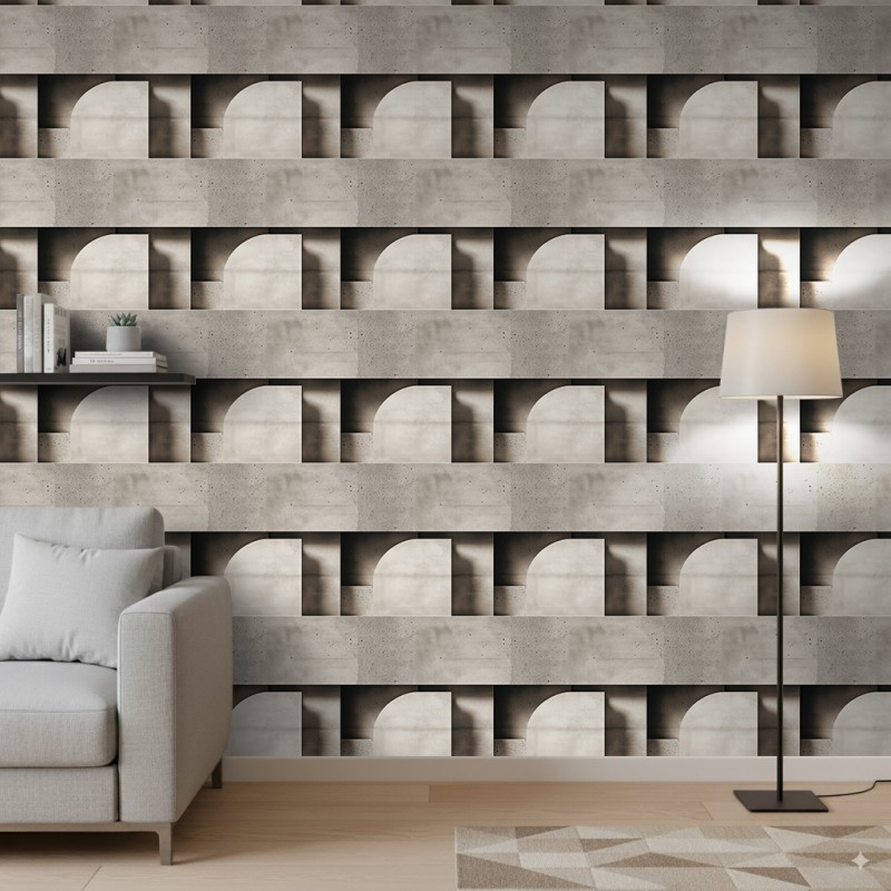 Beton Tapete Modell Arc 3D geometrisches Design zementbeige
