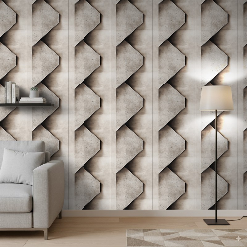 Papel pintado concrete modelo Edge diseño geométrico tridimensional beige cemento