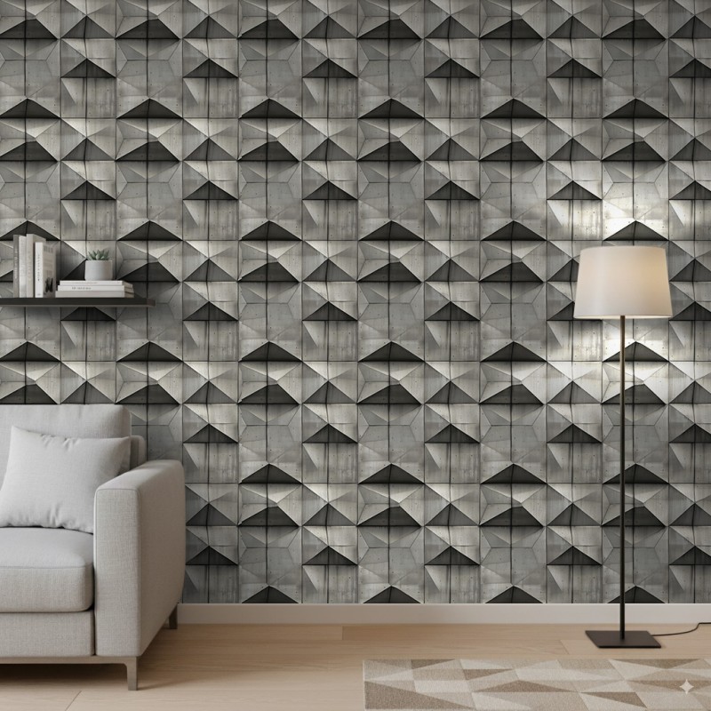 Concrete wallpaper model Prism 3D geometric design cement gray