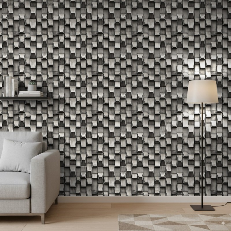 Papier peint béton modèle Hive design géométrique tridimensionnel gris foncé