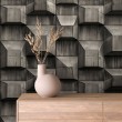 Papier peint béton modèle Cubic design géométrique tridimensionnel gris foncé ciment