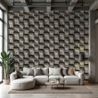Concrete wallpaper model Cubic 3D geometric design dark cement gray