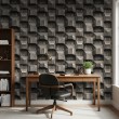 Papier peint béton modèle Cubic design géométrique tridimensionnel gris foncé ciment