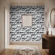 Carta da parati effetto cemento modello Wave Blocks design scultoreo tridimensionale grigio cemento