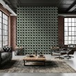 Concrete wallpaper model Octagon geometric three-dimensional design greenish cement gray
