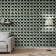 Papier peint béton modèle Octagon design géométrique tridimensionnel gris ciment verdâtre