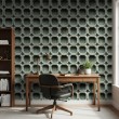 Concrete wallpaper model Octagon geometric three-dimensional design greenish cement gray