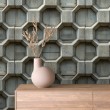 Papel pintado concrete modelo Hexa diseño geométrico tridimensional gris cemento