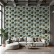 Concrete wallpaper model Wave geometric three-dimensional design blue cement