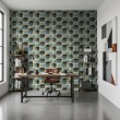 Concrete wallpaper model Wave geometric three-dimensional design blue cement