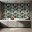 Concrete wallpaper model Wave geometric three-dimensional design blue cement
