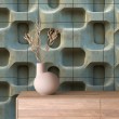 Concrete wallpaper model Wave geometric three-dimensional design blue cement