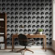 Concrete wallpaper model Deep Circles 3D geometric design with deep circles in gray cement