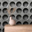 Concrete wallpaper model Deep Circles 3D geometric design with deep circles in gray cement