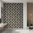Concrete wallpaper model Sunset Circles geometric design with raised circles in gray cement and amber tones