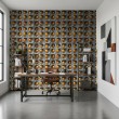 Concrete wallpaper model Amber Lights 3D geometric design with yellow lighting