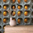 Papier peint béton modèle Amber Lights design géométrique tridimensionnel avec éclairage jaune