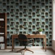 Concrete wallpaper model Turquoise Blocks 3D geometric design in turquoise and cement gray tones