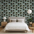 Papel pintado concrete modelo Turquoise Blocks diseño geométrico tridimensional en tonos turquesa y gris cemento