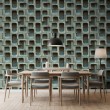 Concrete wallpaper model Turquoise Blocks 3D geometric design in turquoise and cement gray tones