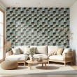 Concrete wallpaper model Turquoise Waves 3D geometric design in turquoise and beige cement tones