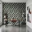 Concrete wallpaper model Turquoise Waves 3D geometric design in turquoise and beige cement tones
