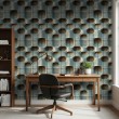 Concrete wallpaper model Turquoise Waves 3D geometric design in turquoise and beige cement tones