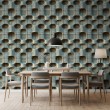 Concrete wallpaper model Turquoise Waves 3D geometric design in turquoise and beige cement tones