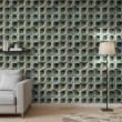 Concrete wallpaper model Turquoise Blocks 3D geometric design in beige cement and turquoise tones