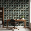 Concrete wallpaper model Turquoise Blocks 3D geometric design in beige cement and turquoise tones