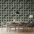 Papel pintado concrete modelo Turquoise Blocks diseño geométrico tridimensional en tonos beige cemento y turquesa
