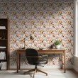 Floral wallpaper romantic roses gold yellow color
