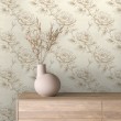 Carta da parati floreale classica peonie colore beige sabbia