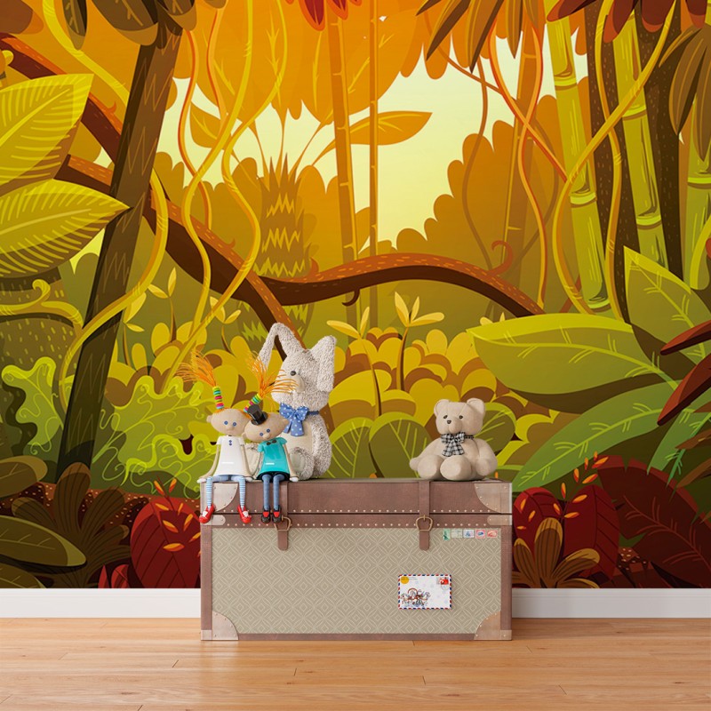Fresque Murale Enfant Forêt Tropicale Illustrée
