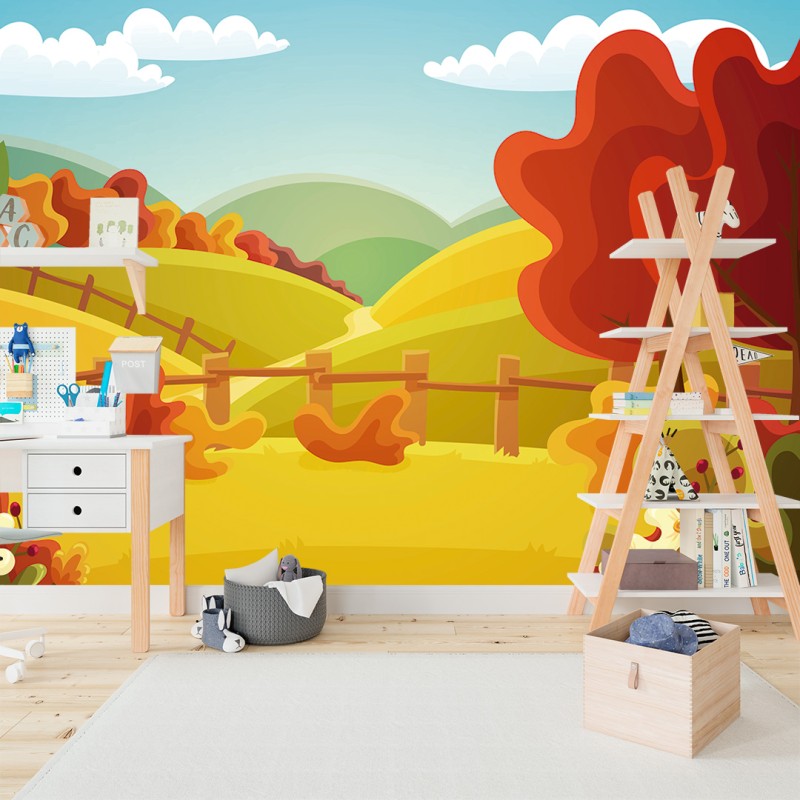 Fresque Murale Enfant Paysage Rural de Saison