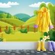 Fresque Murale Enfant Nature sur les Collines Vertes