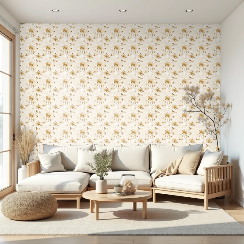 Floral wallpaper elegant design yellow light gold magnolia