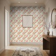 Floral wallpaper classic design coral pink mint green peonies