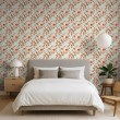 Floral wallpaper classic design coral pink mint green peonies