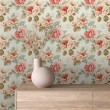 Floral wallpaper classic design coral pink mint green roses