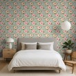 Papel pintado floral diseño romántico peonías rosa verde turquesa