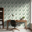 Floral wallpaper botanical design emerald green branches