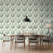 Floral wallpaper botanical design emerald green branches