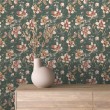 Floral wallpaper artistic design pink flowers dark green background
