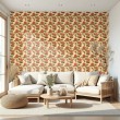 Floral wallpaper retro design red camellias beige background