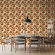Floral wallpaper retro design red camellias beige background